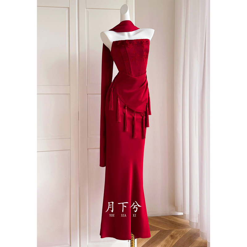 【Moonlight Fragrance】Red Elegant Bridal Toasting Dress High-End Slimming Evening Gown Women's Engagement Dress 【Moonlight Fragrance】Red Elegant Bridal Toasting Dress High-End Slimming Evening Gown Women's Engagement Dress