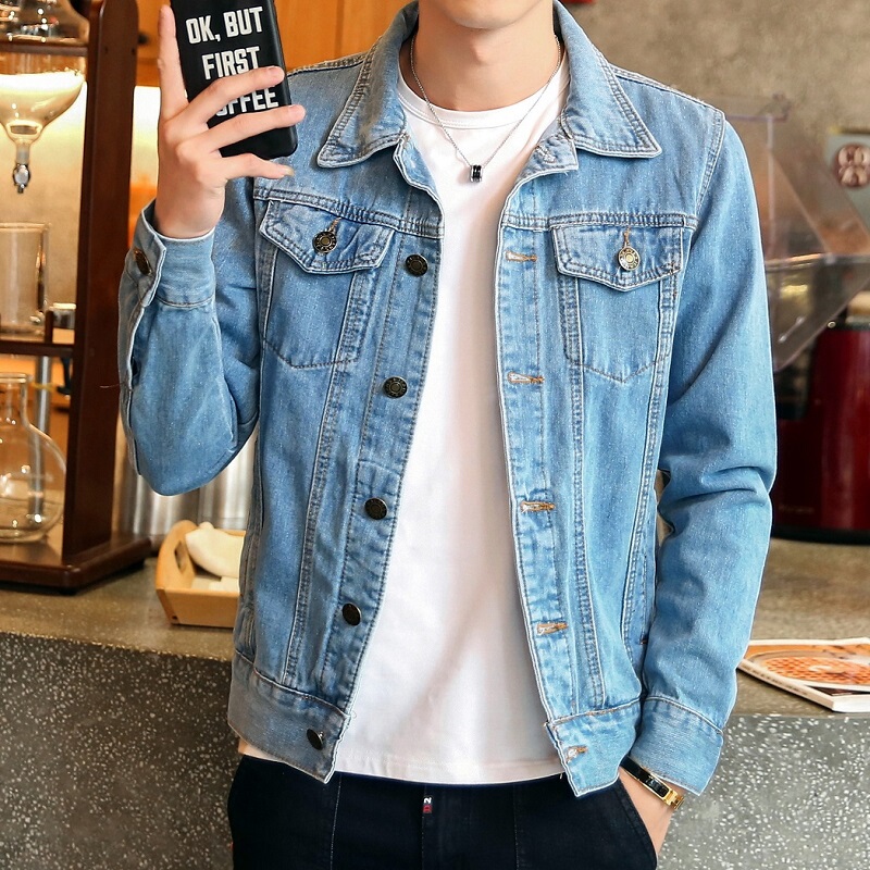 Spring and Autumn Denim Jacket for Men, Korean Style Slim Fit Couple Jacket, Student Youth Large Size Denim Clothing, Trendy Brand Top