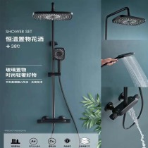 Black Thermostatic Bath Shower Shower shower Shower Shower Suit Bathroom full copper Key Ming Mounted Wall-mounted Booster Shower square