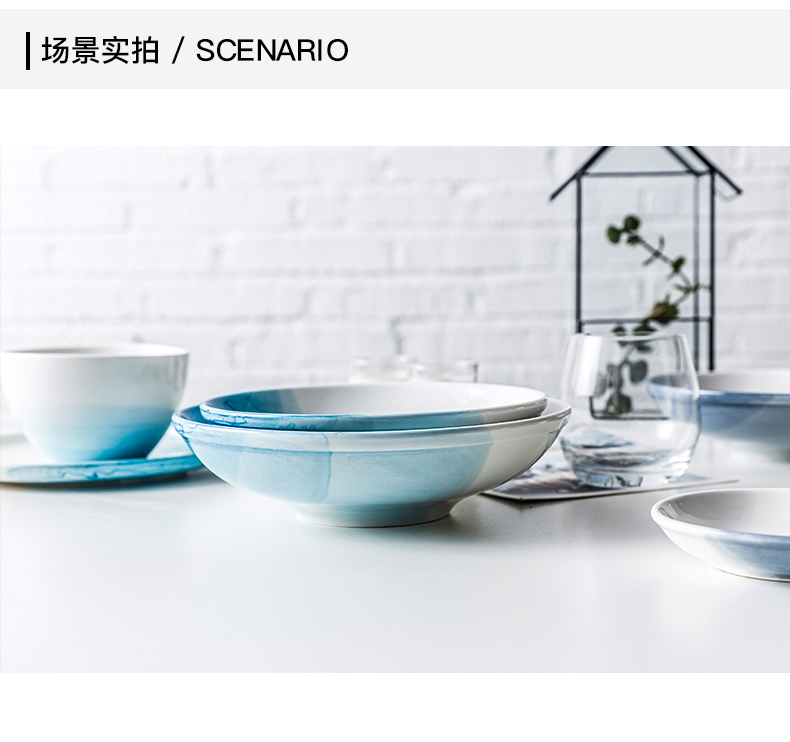 Nordic ins wind color hand - made web celebrity home Japanese ceramic dish salad dish soup plate plate