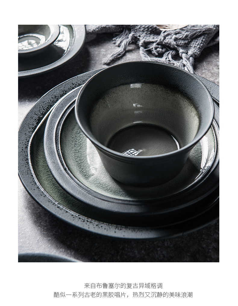 Nordic ins wind restoring ancient ways use ltd. ceramic tableware flat dish plates of ice crack glaze thick TaoPan plate