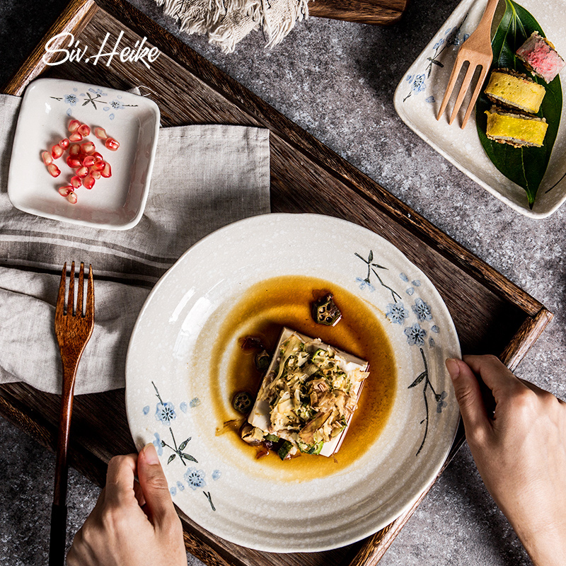 Japanese and wind ins sakura, contracted household large ceramic disc western - style food dish plate deep big plate plate