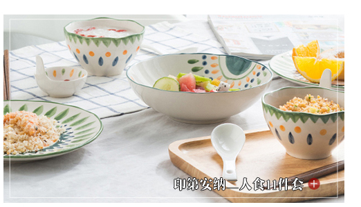 Nordic ins creative hand - made European household large ceramic bowl bowl of salad bowl bowl mercifully rainbow such use tableware