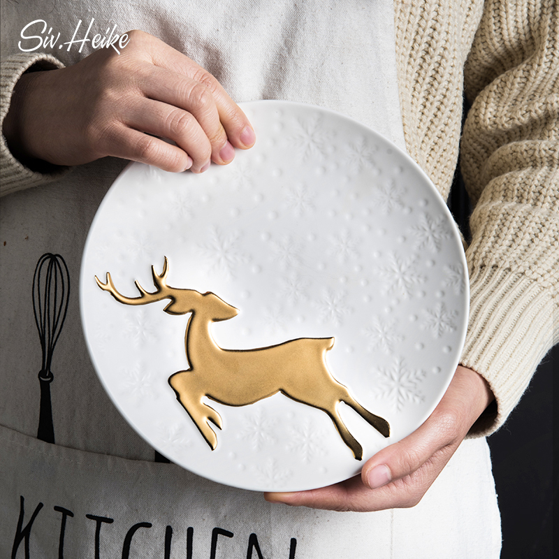 Nordic ins golden deer creative European household ceramic disc nice dinner plate plate plate