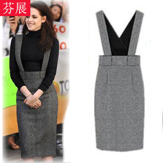 Fenzhan's new autumn and winter woolen suspender skirt high-waisted slim-fitting hip-hugging one-step skirt mid-length slim vest dress