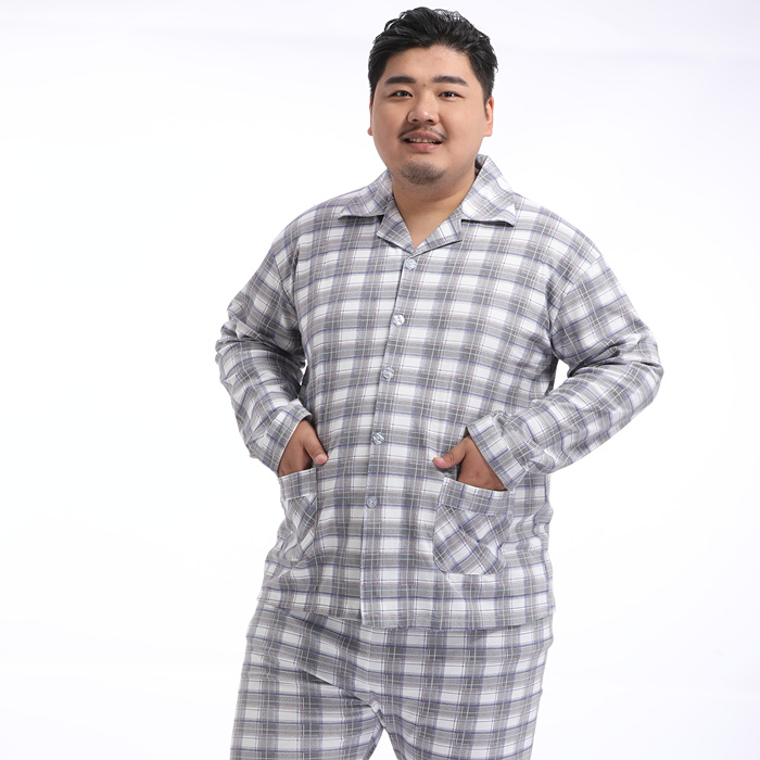 Mã lớn thêm 5XL200 kg Bộ đồ ngủ kẻ sọc nam mùa xuân và mùa thu Thêm phân bón để tăng mỡ 佬 tuổi trung niên rộng lớn đồ ngủ nam mùa đông