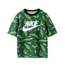 Nike Ton Childrens Clothing Womens Short Sleeves T-shirt Crocodile Full Flower Summer Loaded Children Pure Cotton Summer Tide Drop Shoulder Children New