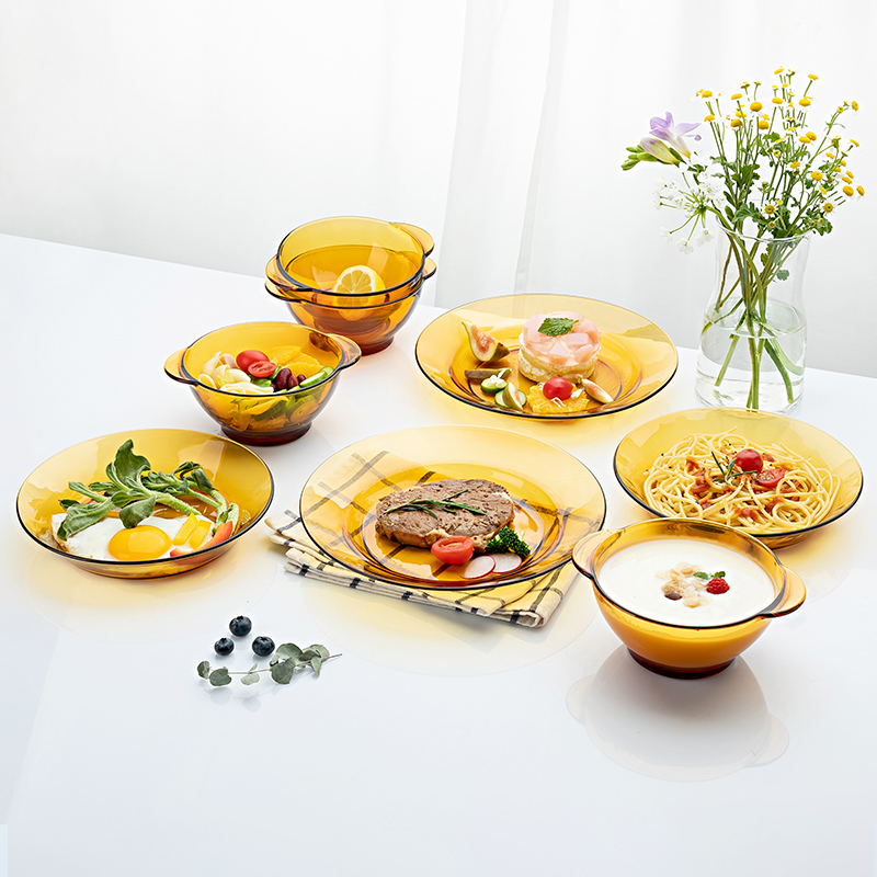 Imported Duralex Ins-Style Heat-Resistant Tempered Glass Luxury Tableware Bowl and Plate Set for Home Use with a High-End Feel Imported Duralex Ins-Style Heat-Resistant Tempered Glass Luxury Tableware Bowl and Plate Set for Home Use with a High-End Feel
