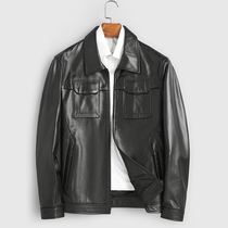 Imported cowhide genuine leather leather coat male leisure multi-pocket leather jacket short tide chopping thin jacket