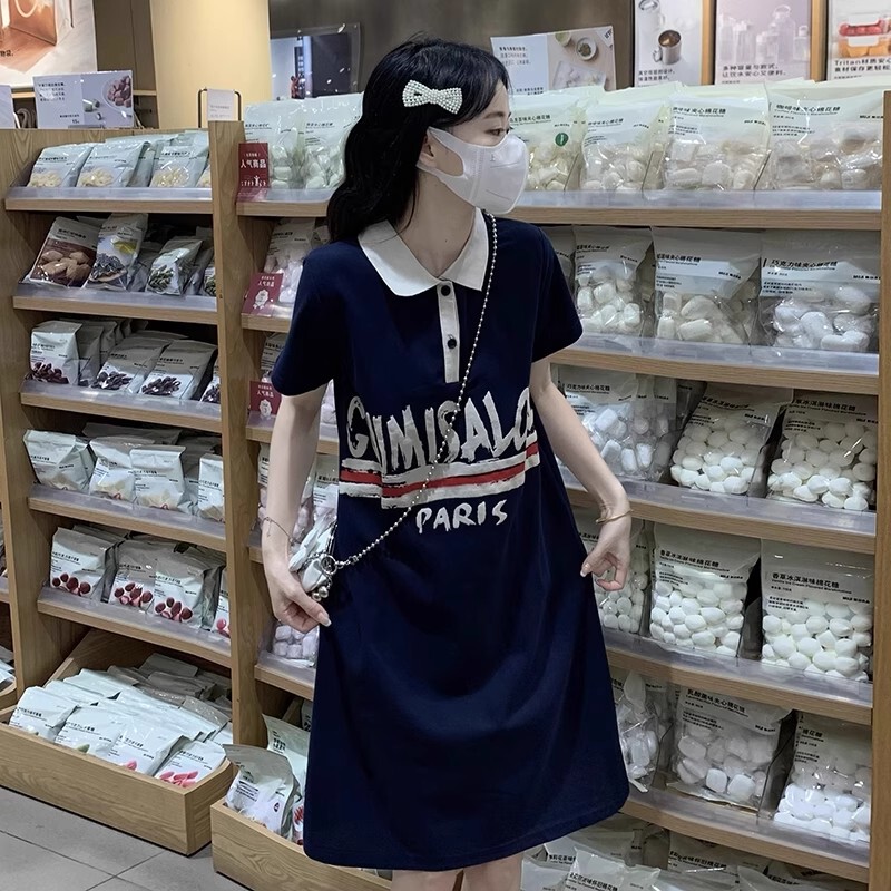 College Style Letter Print Polo Collar Dress for Women, Summer Versatile Loose Casual Age-Reducing Slimming T-Shirt Dress College Style Letter Print Polo Collar Dress for Women, Summer Versatile Loose Casual Age-Reducing Slimming T-Shirt Dress