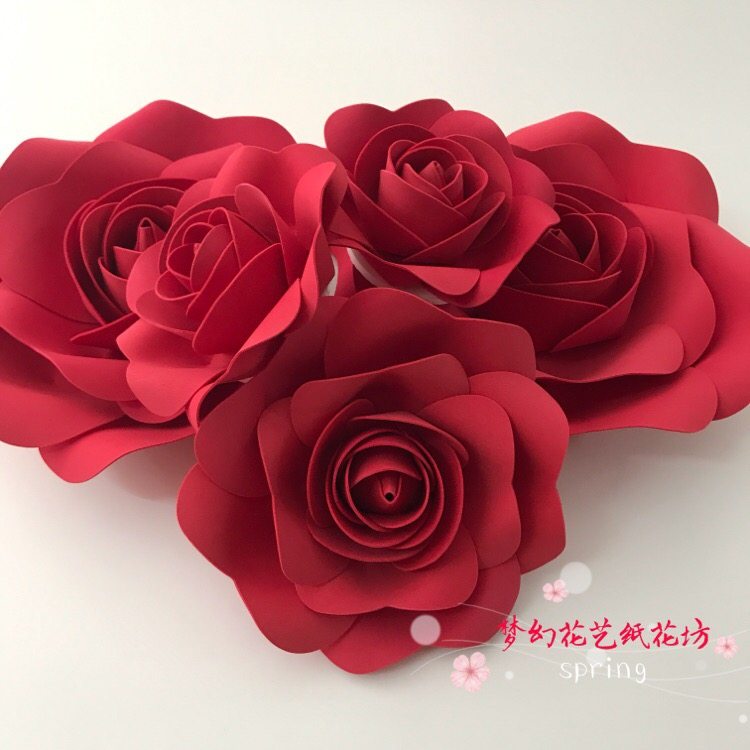 Large Red Foam Paper Flowers Stereoscopic Large Wedding Shop Window Hotel Stage Background Wall Arrangement Decorated Rose Waterproofing Flowers