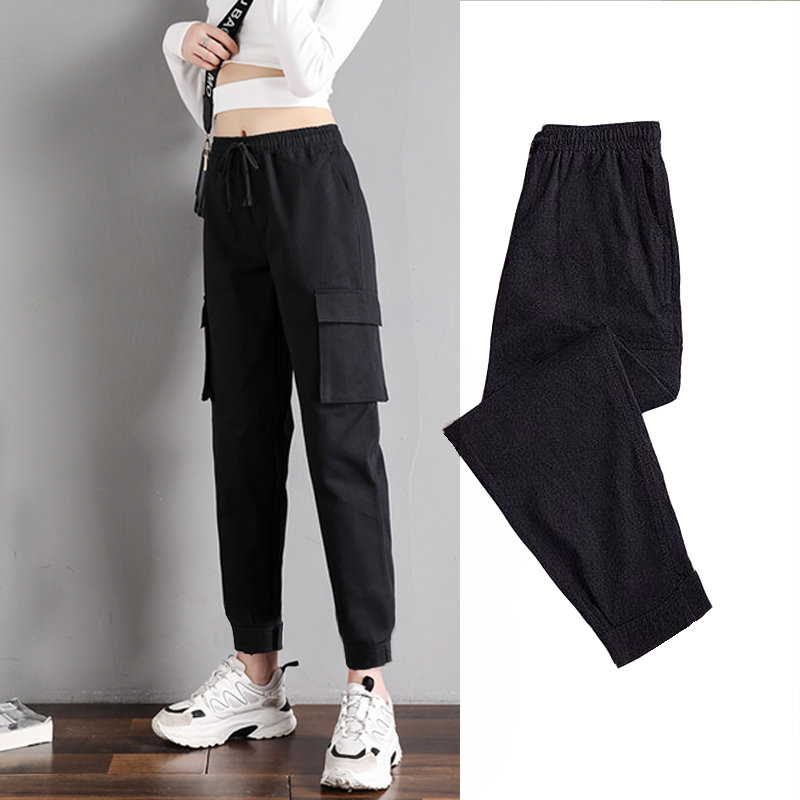 ins Women's Loose-Fitting Cargo Pants, Slimming Bf Style, 2024 Jogger Nine-Point Pants, Stylish Hip-Hop Summer Thin Casual Pants, Trendy