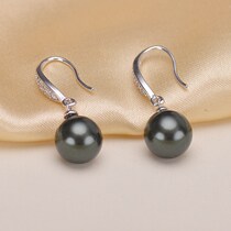 Natural deep sea Nanyang mother bees pearl earrings s925 silver white round strong light