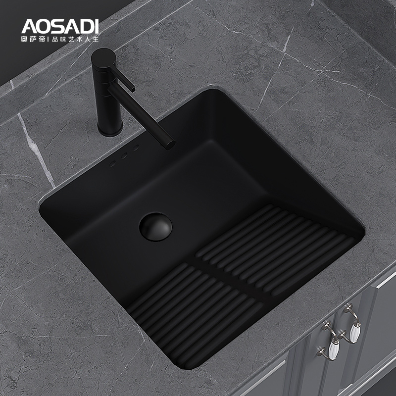 Osati counter basin with washboard deepened Ceramic balcony laundry basin Powder room Hotel washboard wash basin
