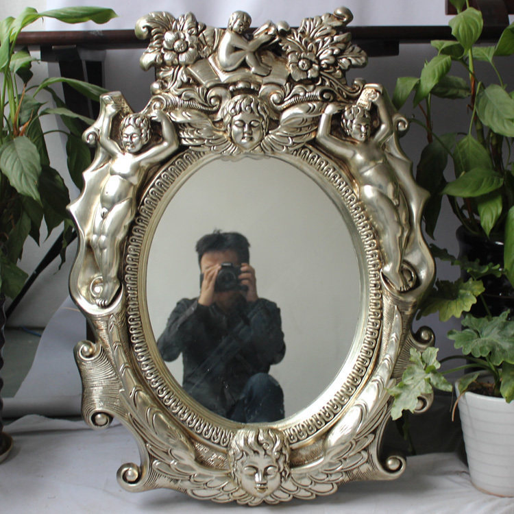 Powder room mirror PU frame European carved character Hotel decoration mirror Bedroom wall dressing bathroom mirror