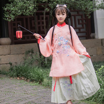 Original childrens Hanfu standing collar Ming long shirt horse skirt embroidery skirt little girl spring and summer Chinese style