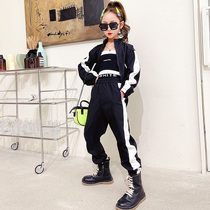 Girl Suit 2021 Autumn Dress New Children Tide Clothing Foreign Air Mesh Red Girl Big Boy Sports Fashion Two Sets