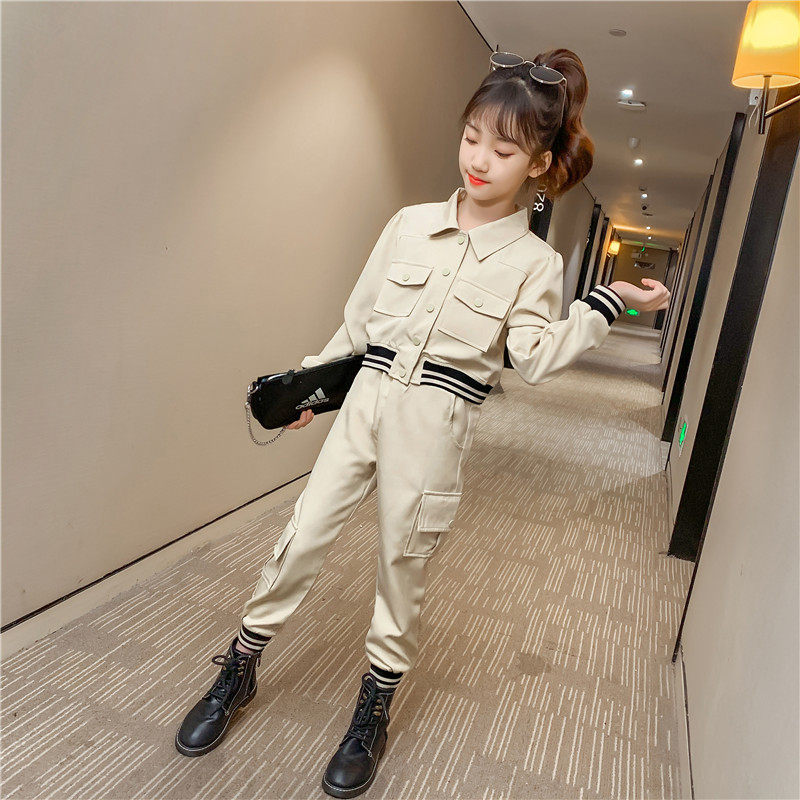 Girls frock suit net red autumn Korean version 2021 new foreign school girl fashionable middle and large children two-piece set 10-year-old