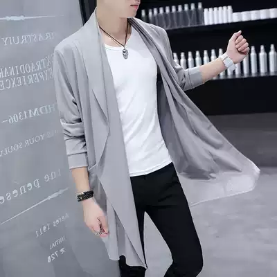 European and American Spring and Autumn New trench coat men's long version of slim cloak boutique jacket simple versatile sunscreen coat