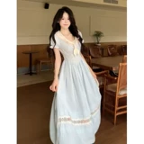 Платье с бантиком для школьников, летний приталенный корсет, длинная юбка, французский стиль, рукава фонарики