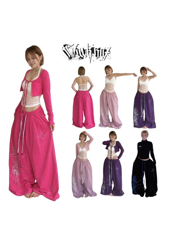 Blackbox Original "Starry Sky" Heavy-Duty Pure Cotton Embroidered Rhinestone Draped Wide-Leg Pants for Jazz Dance