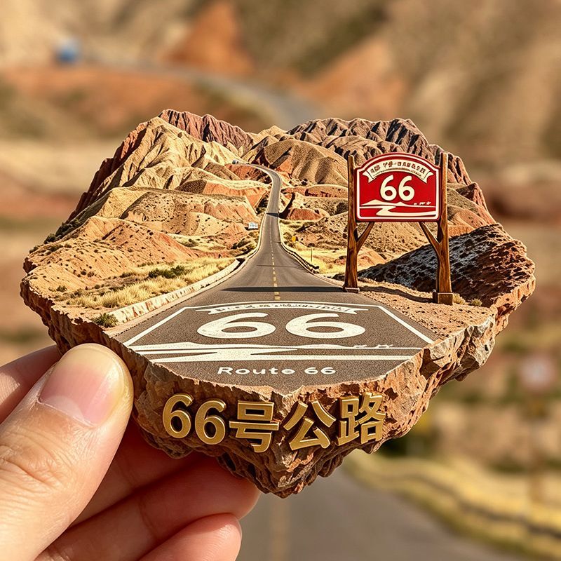 Zhongwei Highway 66 Flat Refrigerator Magnet Danxia Canyon Gobi Highway Magnetic Souvenir Gift for Home and Travel
