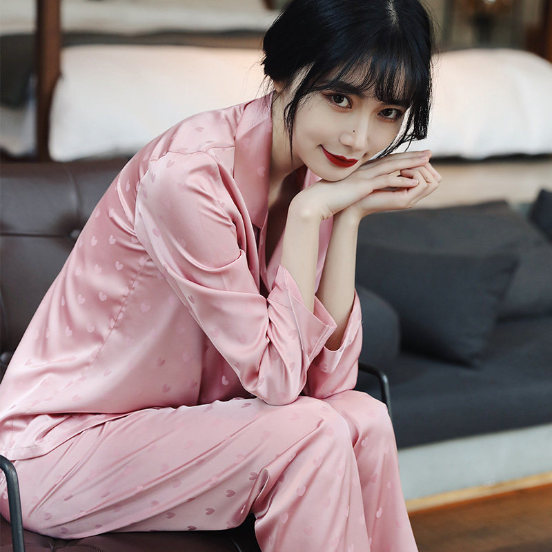 Silk pajamas women's spring and autumn 2022 new ice silk long-sleeved two-piece summer thin section home clothes can go out