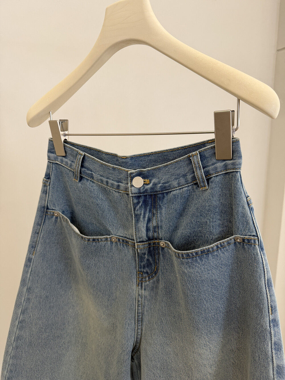 Focuse джинсы укороченные широкие корейский стиль свободные с промывкой голубые 26 весенняя новинка