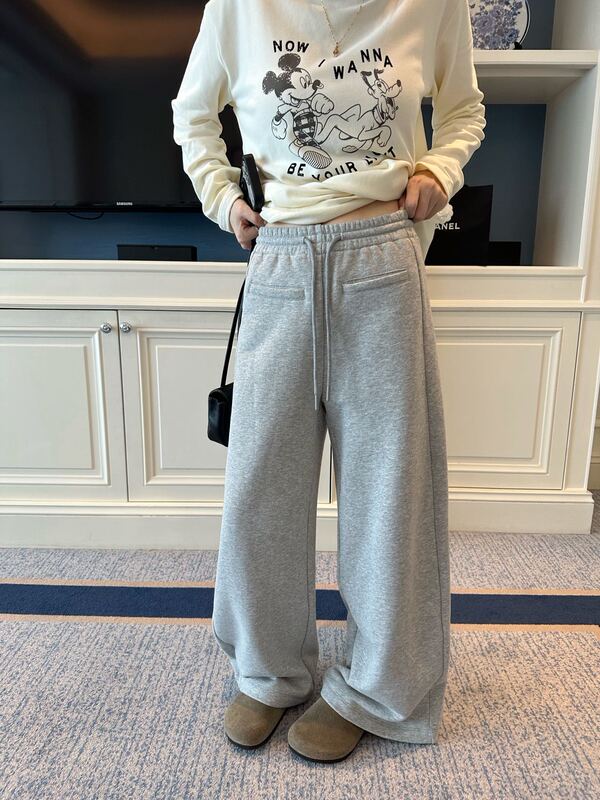Oker Genuine Product~ New High-Waisted Slimming Fleece-Lined Sweatpants with Wide-Leg Design A1019 Oker Genuine Product~ New High-Waisted Slimming Fleece-Lined Sweatpants with Wide-Leg Design A1019