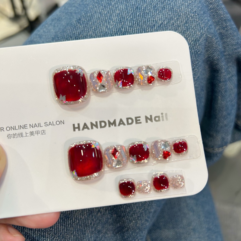 Good Luck Comes Your Way Purely Handmade Wearable Nail Art for Toes Cherry Cat Eye Whitening Nail Stickers 14 Pieces