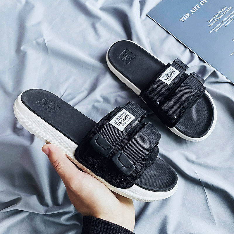 Word drag men's summer fashion wear thick bottom Korean lovers beach shoes 2020 new soft bottom wear-resistant non-slip sandals