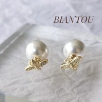 New products Half price European and American Classic Alphabet Pearls Small Bee Ears 925 silver Needle ear accessories Retro to the old simplicity