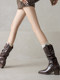 Mori Kazuo botas de cuero genuino con tacón grueso botas a media pantorrilla para mujer otoño e invierno nuevas botas de caballero de tacón alto con cuello en V marrones delgadas