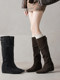 Moriwa Takumi wasteland style frosted cowhide flat-soled inner heightening long boots for women autumn and winter new slim knight boots