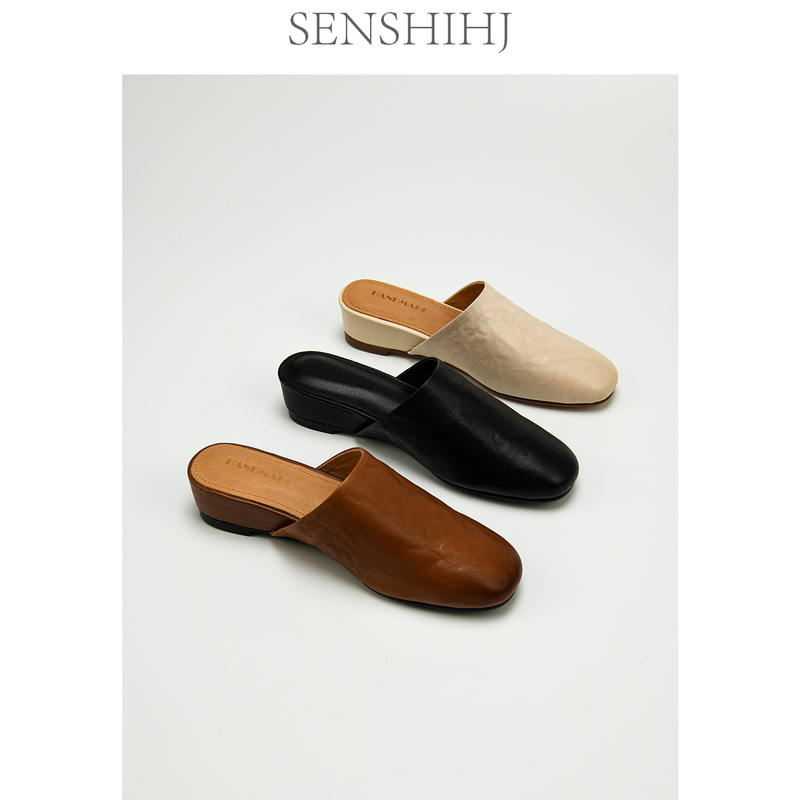 Senshihj/Senshihejiang First-Layer Cowhide Wedge-Heeled Closed-Toe Slippers for Women, Summer Outdoor Wear, Mule Half-Slippers, Large Size 41 Senshihj/Senshihejiang First-Layer Cowhide Wedge-Heeled Closed-Toe Slippers for Women, Summer Outdoor Wear, Mule Half-Slippers, Large Size 41