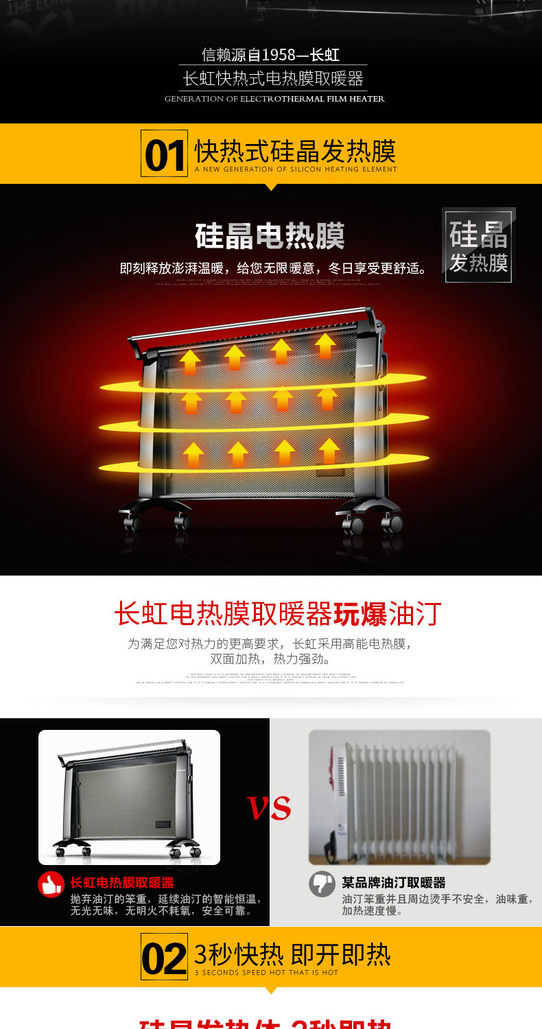 长虹 家用电暖器 硅晶电热膜 3秒速热 2000W 图4