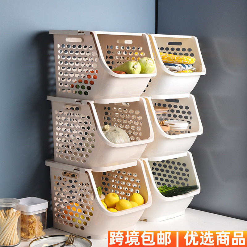 Large number of superimposed fruit and vegetable basket kitchen plastic square plaid fruit and vegetable containing basket thickened multifunctional floor shelf