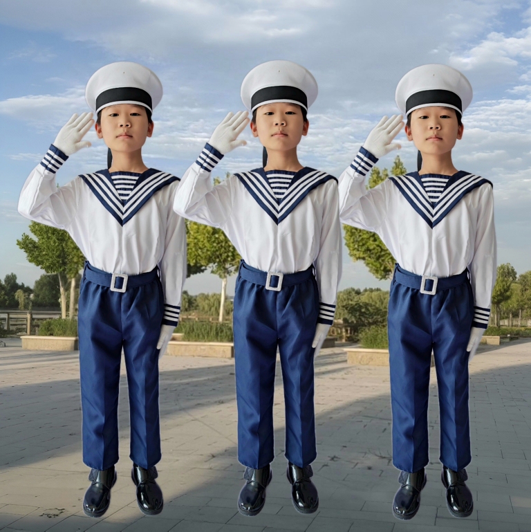 Sailor Crew Uniform Set for Children, Small Navy Sailor Suit, Long Sports Uniform, Choir Uniform, Parent-Child Performance Costume for Boys and Girls