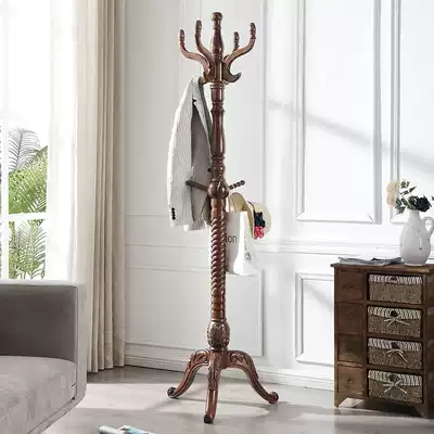 Full solid wood coat rack Floor-to-ceiling coat rack Solid wood bedroom hanging clothes rack household high-end American hanger