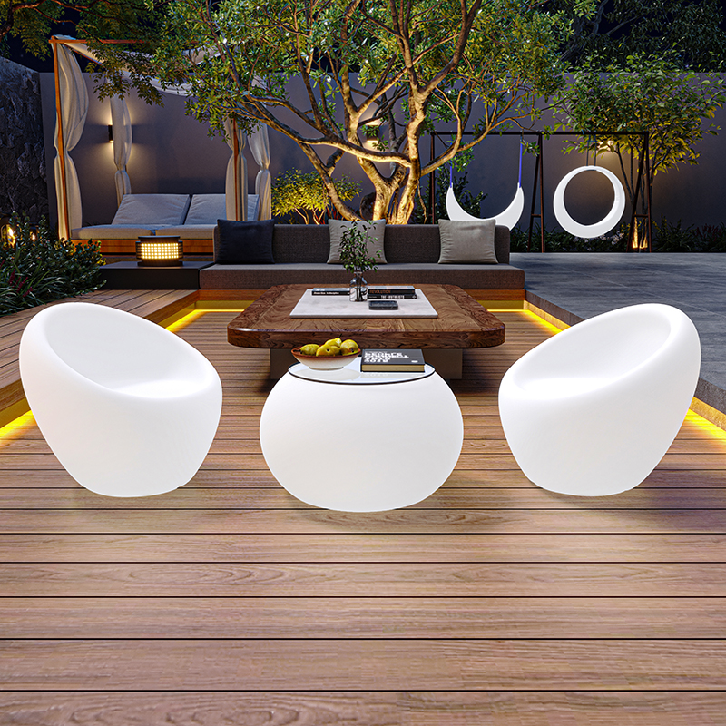 Outdoor Bar Terrace Shine Tea Table Balcony Home Patio Waterproof Casual Suit LED Charging Small Table Chair Combo-Taobao