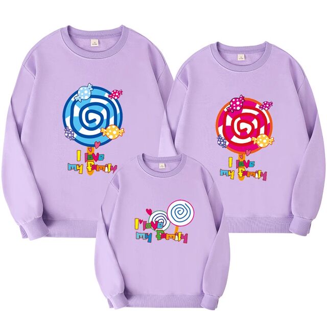 Exploding Street ພໍ່-ແມ່ ເສື້ອ Sweatshirts ປີ 2024 ດູໃບໄມ້ລົ່ນ ແມ່-ລູກ ແມ່-ລູກສາວ ໃສ່ແບບຕາເວັນຕົກ Tops ຄອບຄົວສາມຄອບຄົວ ເສື້ອກັນໜາວ