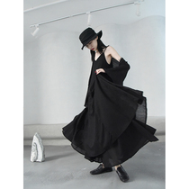 2021 summer double cotton condole belt dress temperament small black skirt irregular big stitching slim sleeveless long