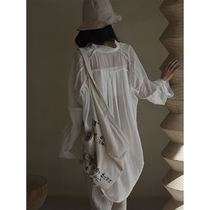 2021 Autumn New Lazy Tencel White Shirt Long Sleeve Wai Silent Wind Pleated Burr Design Loose Sunscreen Clothing Women