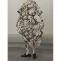 2021 autumn new marbling classic shirt irregular pleated design feeling vertical collar tide skirt