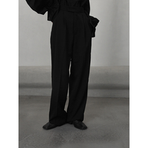 2021 autumn Joker pure black mop casual trousers loose pendant slim lazy women's high waist trousers