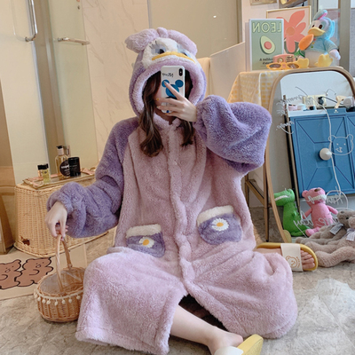 【世肯】卡通珊瑚绒中长款连帽睡袍