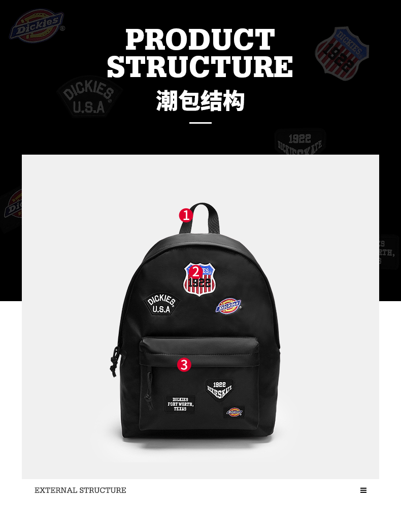 Dickies mới thêu logo ba lô nữ nam công suất lớn ba lô túi sinh viên S030-5 - Ba lô túi đeo chéo yame