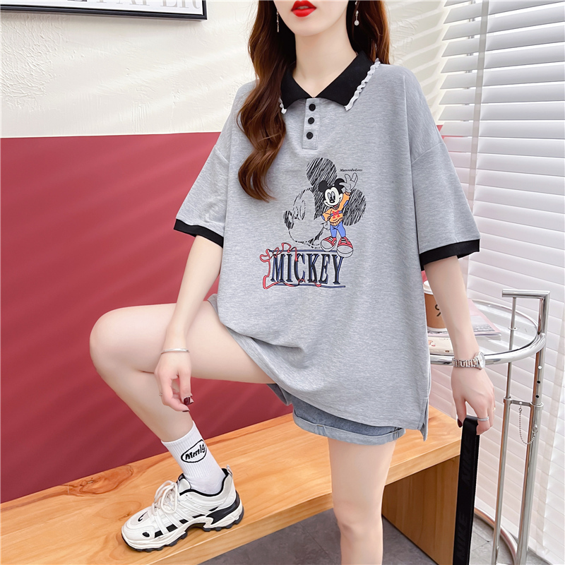 Maternity Summer Outfit, Fashionable Internet Celebrity Polo Collar Maternity Short-Sleeved T-Shirt, Summer Loose Casual Plus-Size Top