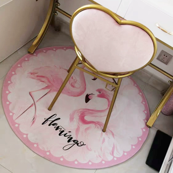 Thảm tròn phòng ngủ Bắc Âu đầu giường dễ thương phim hoạt hình cô gái màu hồng flamingo ảnh cưới in gió sàn mat - Thảm