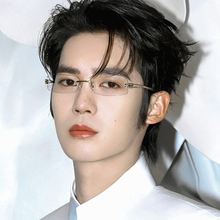 Frameless Square Narrow-Rim Glasses in the Same Style as Yu Shi, Unisex Trendy Cat-Eye Plain Business Anti-Blue Light Eyeglass Frames